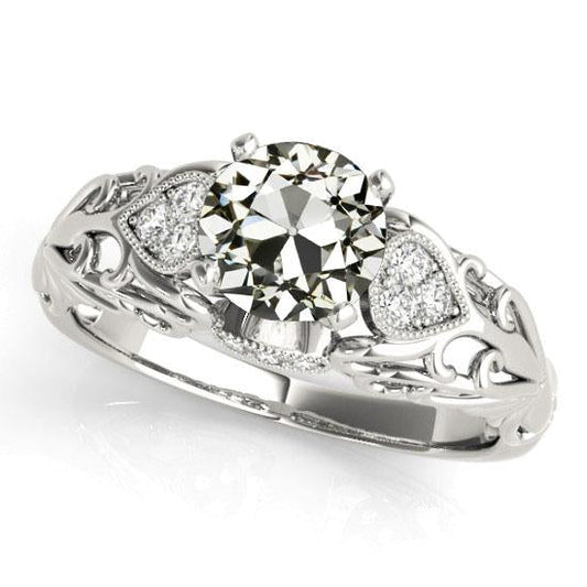 Antique Style Round Old Miner Natural Earth Mined Diamond Wedding Ring 4 Carats
