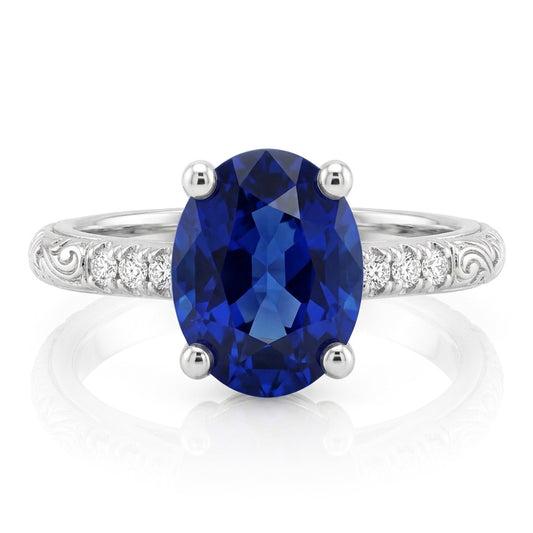 Antique Style Solitaire Blue Sapphire With Accents Ring 3.50 Carats