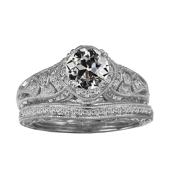 Antique Style Wedding Ring Set Round Old Miner Real Natural Earth Mined Diamond 4 Carats