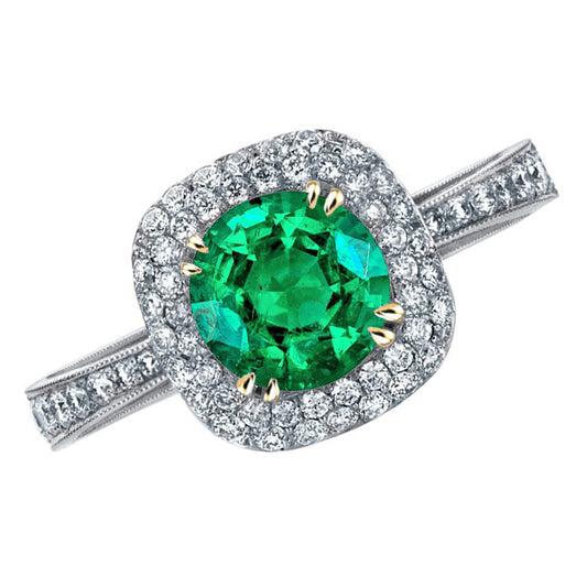Round Brilliant Emerald ring in 14 Karat Two Tone Gold – main view