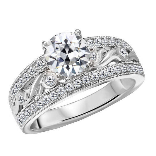 Brilliant Diamond Antique Cushion Halo Setting Ring in 14 Karat White Gold – main view