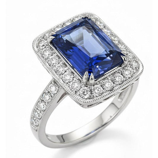 Antique Style IGI CERTIFIED Diamond & Sri Lanka Color Sapphire Ring 9.50 Carats Gold 14K