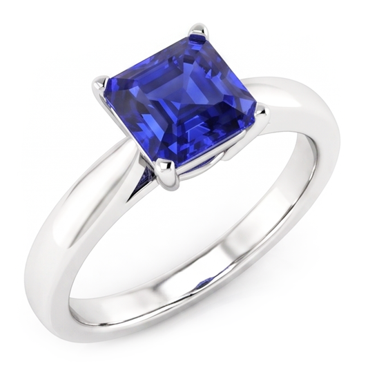 Asscher Cut Blue Sapphire Solitaire Ring
