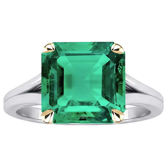 Earth-Mined Fine Emerald Precious Stone Ring 5 ct 14 Karat Two Tone Gold – front view