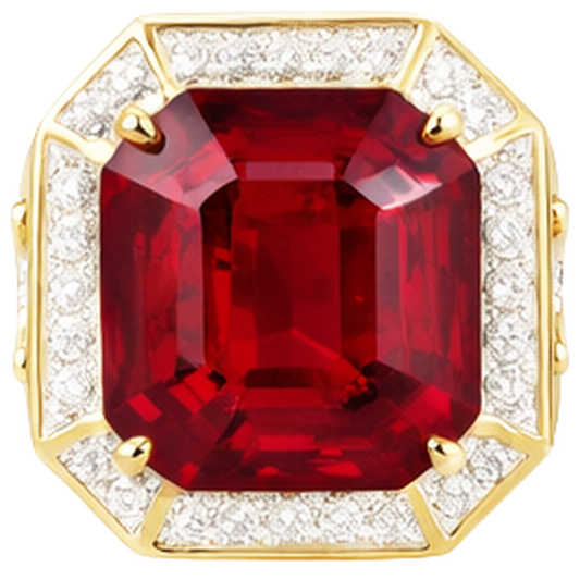 Asscher Red Men's Ruby Ring With Natural Earth Mined Diamond 11 Carats Yellow Gold 14K