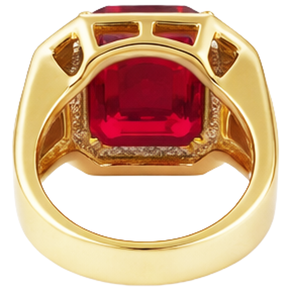 Asscher Red Men's Ruby Ring With Natural Earth Mined Diamond 11 Carats Yellow Gold 14K