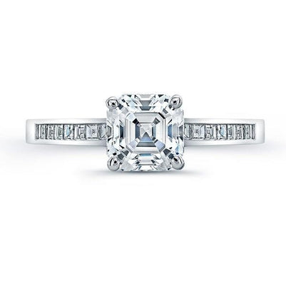 Asscher Cut 3.40 Carats Sparkling Natural Earth Mined Diamond Solitaire Ring With Accents