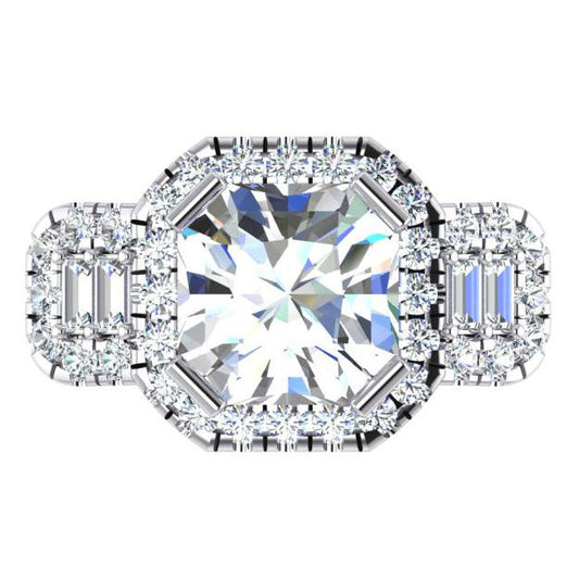 Asscher Cut With Accents Real Diamond Ring