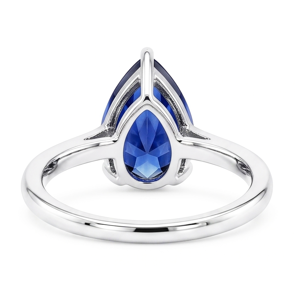Authentic Royal Blue Sapphire Precious Stone Ring – 14K White