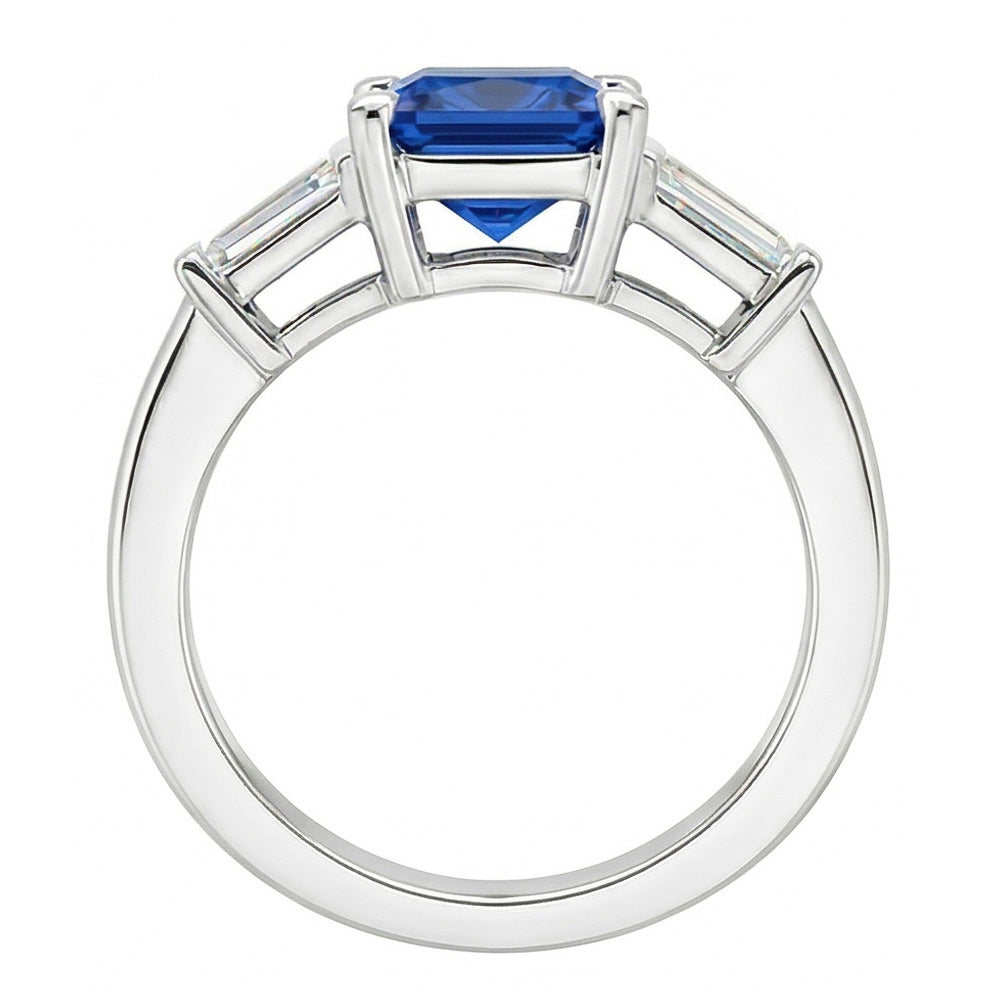 Baguette Natural Earth Mined Diamond 3 Stone Ring Radiant Light Blue Sapphire 2.50 Carats