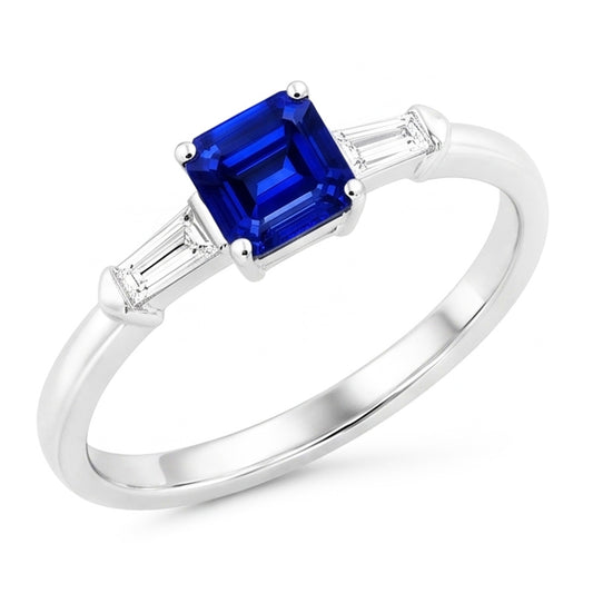 Baguette Natural Earth Mined Diamond Three Stone Emerald Shaped Ring 1.25 Carats