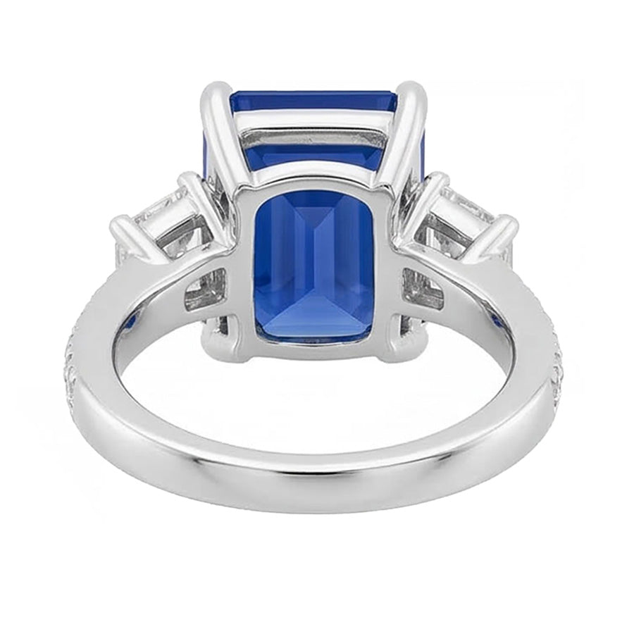 Baguette & Round Natural Earth Mined Diamond Ring Emerald Blue Sapphire 3.50 Carats