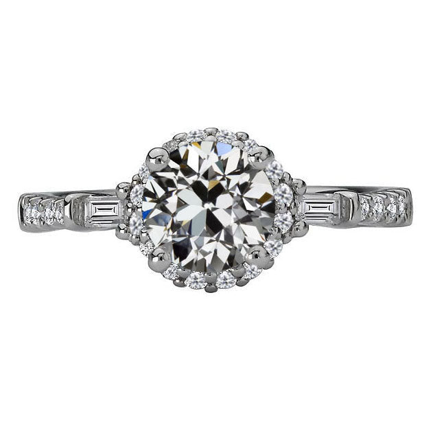 Antique Cushion Brilliant Diamond ring in 14 Karat White Gold – main view
