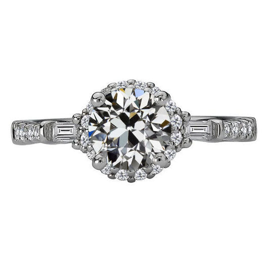 Antique Cushion Brilliant Diamond ring in 14 Karat White Gold – main view