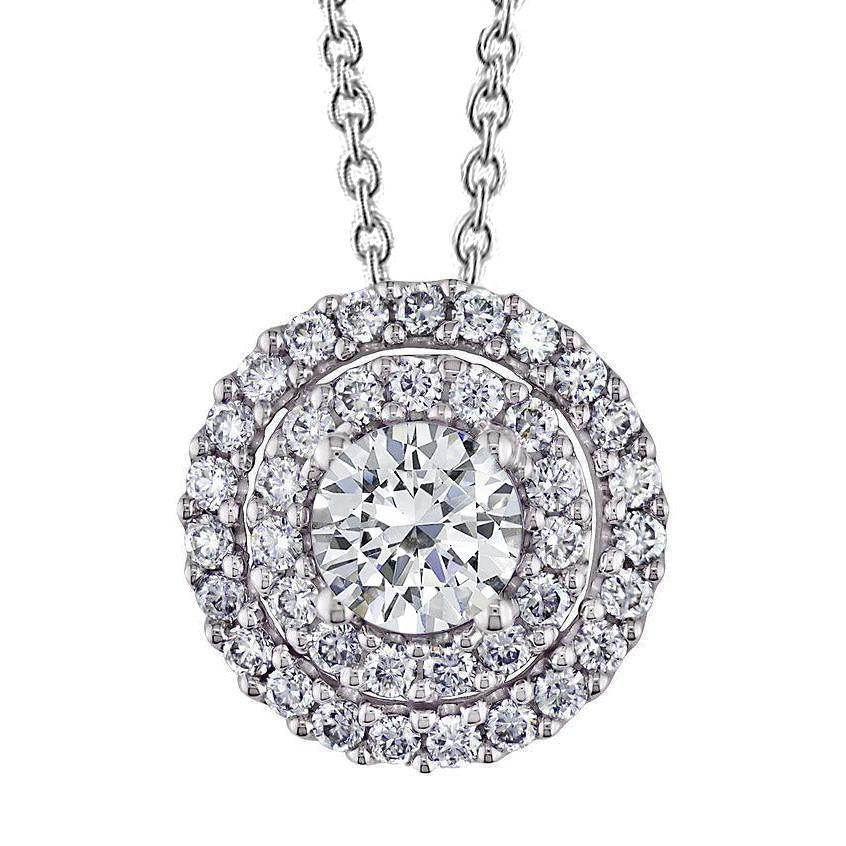 Beautiful Double Halo Genuine Diamond Slide Pendant 5.60 Carats Gold Jewelry