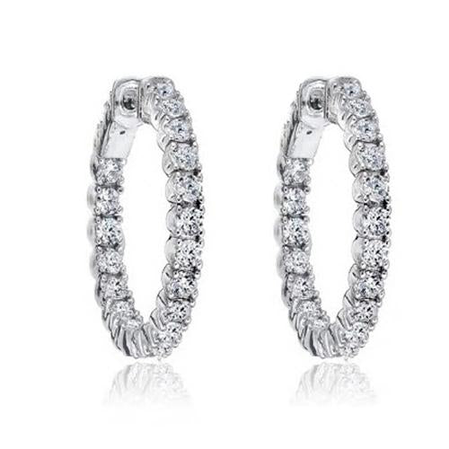 Beautiful Real Round Cut Diamond Hoop Ear Ring Women Gold Jewelry