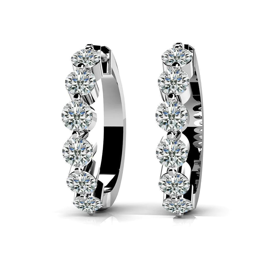 Bezel Set 3 Carats G Vvs1 Real Diamonds Hoop Earrings Gold White 14K New