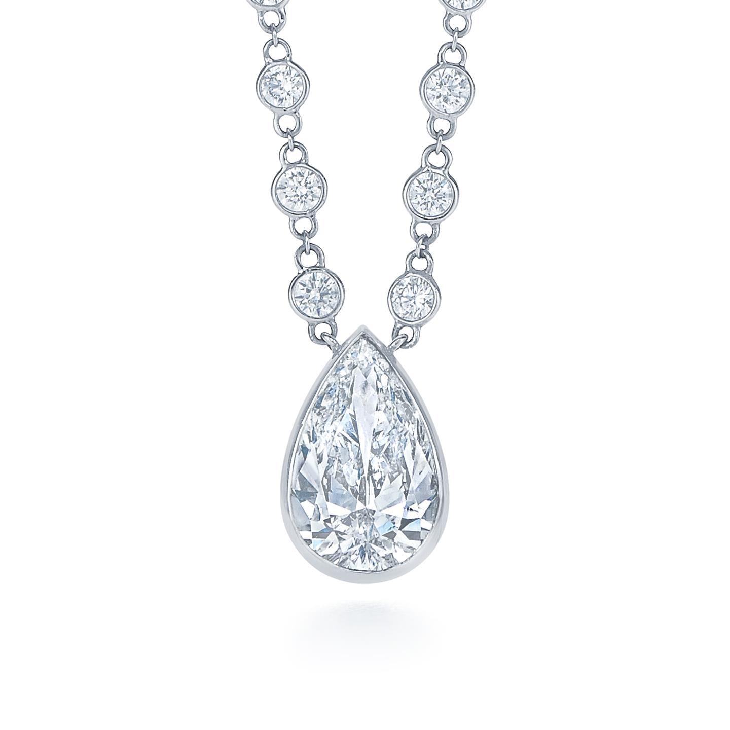 Bezel Set 3.50 Carats Genuine Diamond Pendant Necklace White Gold 14K