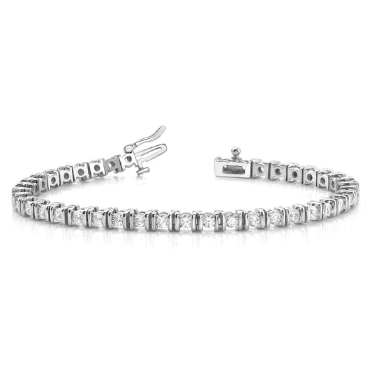 Bezel Set 4 Carats Round Brilliant Cut Real Diamonds Bracelet WG 14K