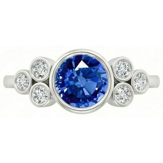Bezel Set Ceylon Sapphire And Natural Earth Mined DIAMOND ( NOT LAB GROWN ) Ring White Gold 14K 2.70 Ct
