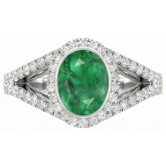 Bezel Set Green Emerald And Natural Earth Mined Diamonds 4.25 Ct Anniversary Ring White Gold