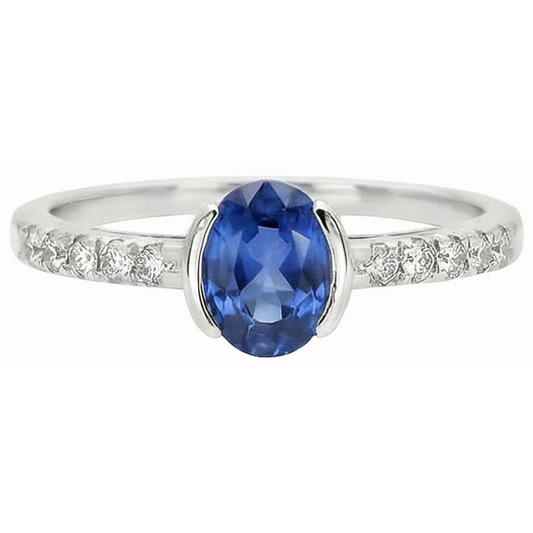 Bezel Set Oval Sri Lanka Blue Sapphire Natural Earth Mined DIAMOND ( NOT LAB GROWN ) Ring 1.40 Ct