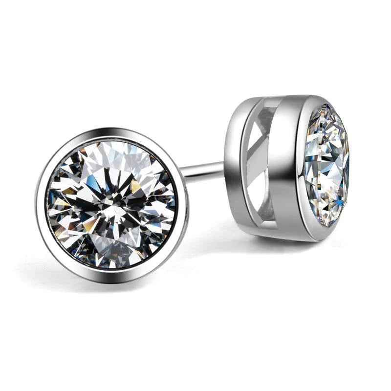 Bezel Set Solitaire 3 Ct Real Round Diamond Stud Earring Gold Fine Jewelry