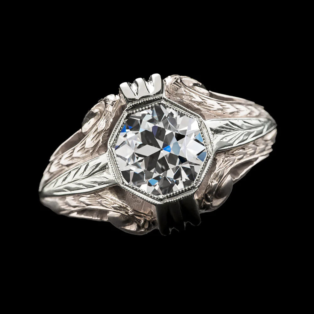 Bezel Set Solitaire Ring Round Old Mine Cut Genuine Diamond 2 Carats