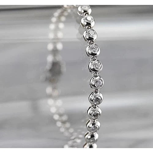 Bezel Set Tennis Bracelet 5 Carats Real Diamond White Gold 14K