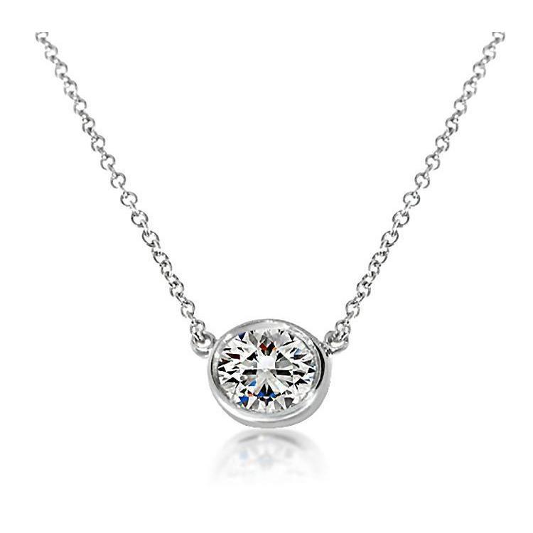 Big 2 Ct Solitaire Bezel Setting Genuine Diamond Pendant White Gold