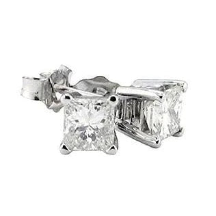 Big 6 Carat Princess Real Diamond Studs Earrings Pair Gold
