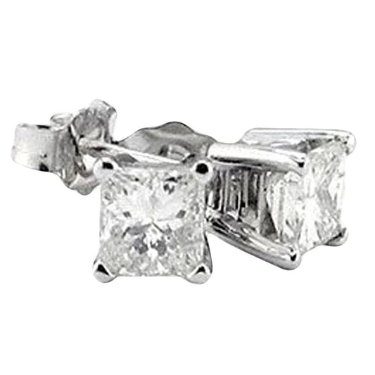 Big 6 Carat Princess Real Diamond Studs Earrings Pair Gold