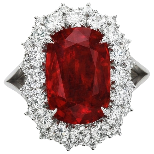 Big Cushion Cut Red Ruby With Natural Earth Mined Diamond Ring White Gold 14K 7.25 Ct