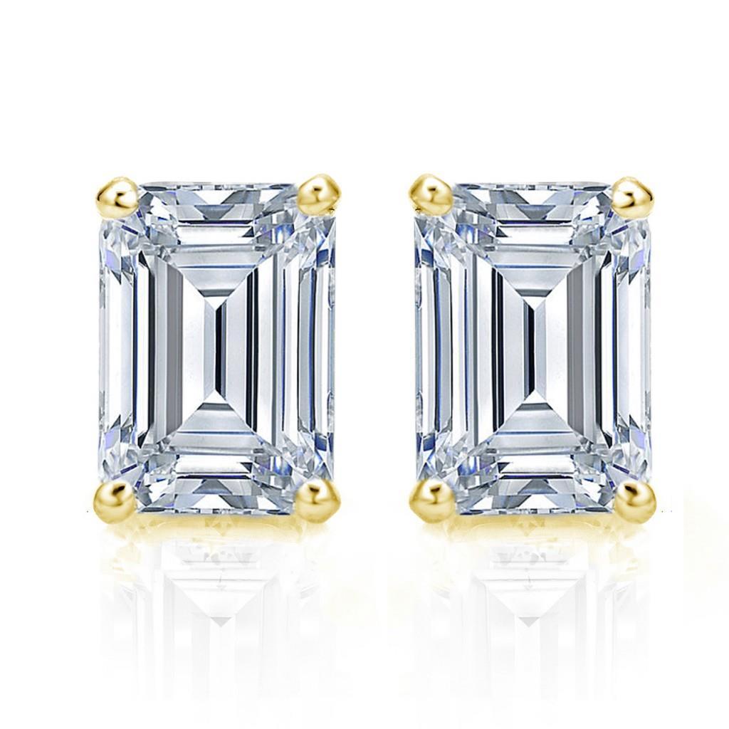 Big Emerald Cut 6 Carats Diamond Stud Earrings Women Jewelry