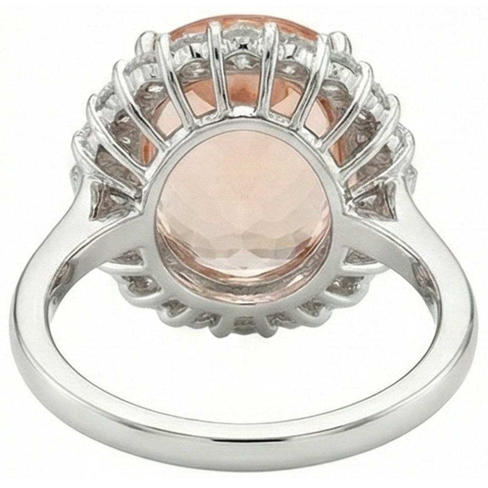 Big Morganite With Small Natural Earth Mined DIAMOND ( NOT LAB GROWN )s 18.50 Ct. Ring New White Gold 14K