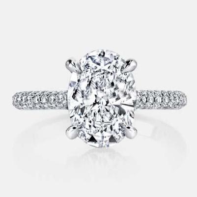 Big Oval Cut & Small Genuine Natural Earth Mined Diamond 4 Carats Solitaire Ring White Gold 14K