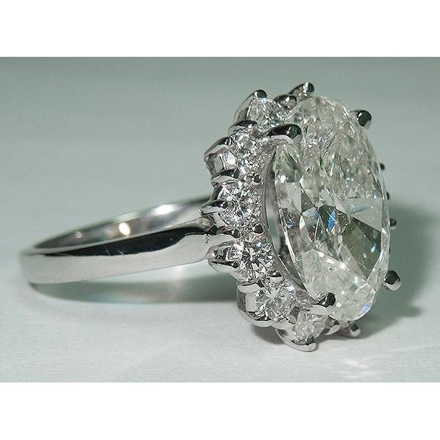 Big Oval Flower Style Genuine Diamond Halo Ring 4.75 Carats Women White Gold