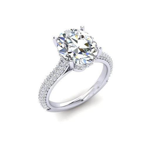 Big Oval Hidden Halo Real Diamond Solitaire Ring With Accents