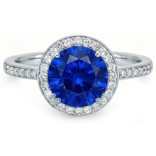 Big Sri Lanka Sapphire & Natural Earth Mined Diamonds Small Diamonds Wedding Ring 3 Ct