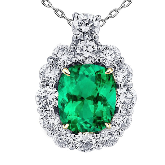 Genuine Colombian Emerald Gemstone Pendant 6 ct 14K Two Tone Gold – main view
