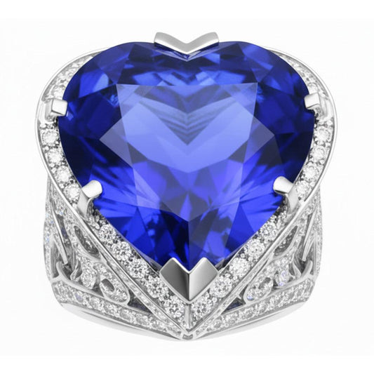 IGI CERTIFIED Big Heart Cut Blue Sapphire Ring