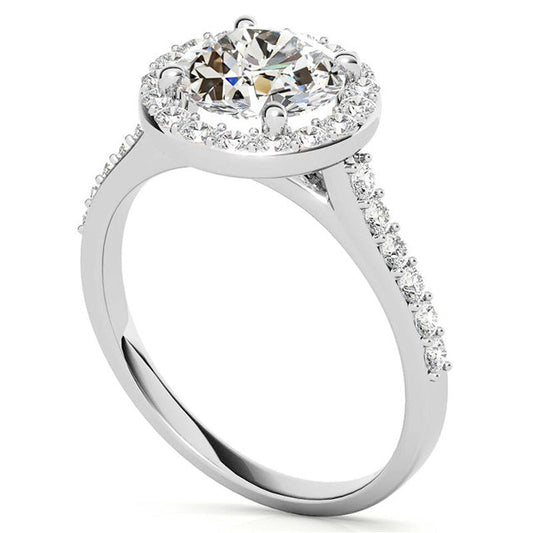 Old Mine Cut Brilliant Diamond ring in 14K White Gold – front view