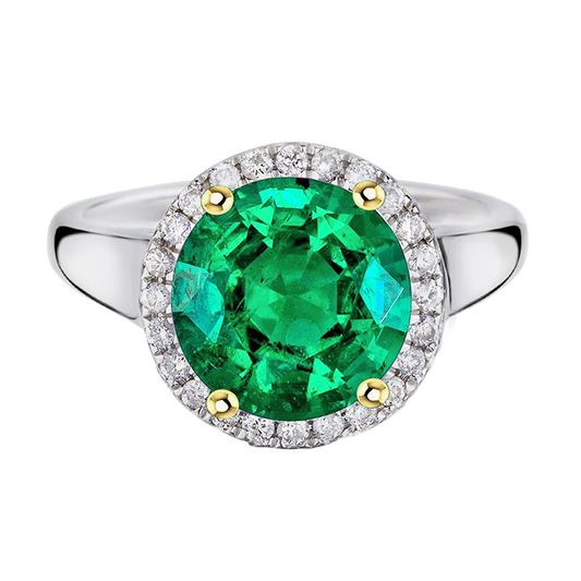 Authentic Colombian Emerald Precious Stone Ring 4 ct 14K Two Tone Gold – main view