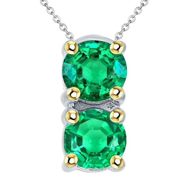 Emerald Round Cut Precious Stone Pendant in 14 Karat Two Tone Gold – main view