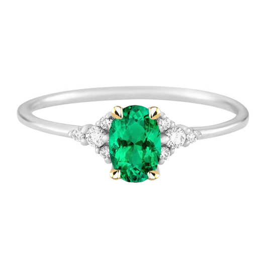 Fine Emerald Precious Stone Ring 2-ct 14 Karat Two Tone Gold – main view
