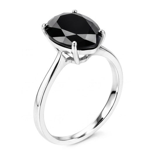 Black Diamond Engagement Ring 3.5 Carat Natural Pear Solitaire Cathedral 14K White Gold