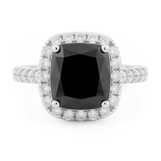 Black Diamond Engagement Ring 5 Carat Real Radiant Halo 14K White Gold