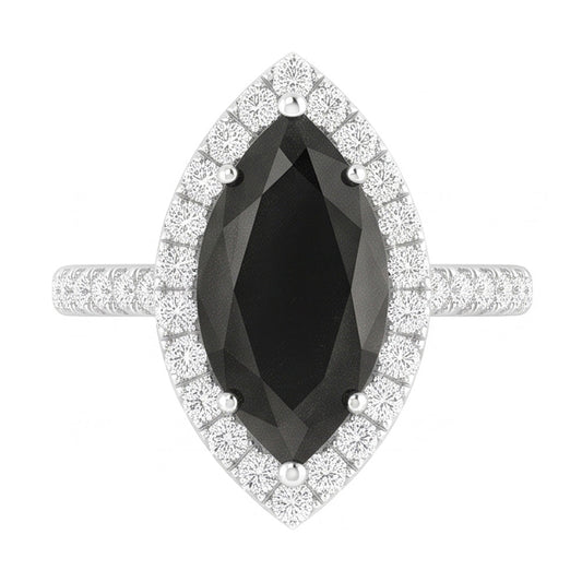 Black Diamond Jewellery 6 Carat Genuine Marquise Halo Ring 14K White Gold
