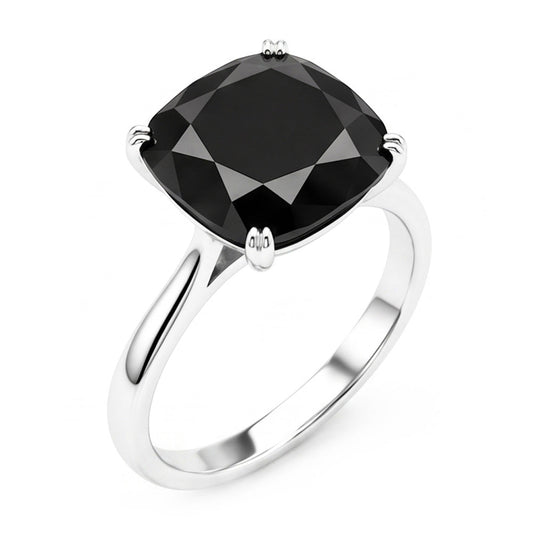 Black Diamond Marriage Ring 5 Carat Genuine Cushion Solitaire Cathedral 14K White Gold