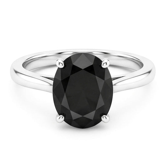 Black Diamond Marriage Ring 5 Carat Genuine Oval Solitaire Knife Edge 14K White Gold